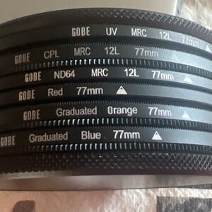 NWT.Set of 6 Gobe 12 layer 77 mm camera lens filters.